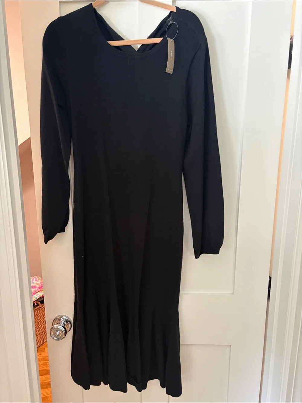 J. Crew Black Long-Sleeve V-Neck Knit Midi Dress